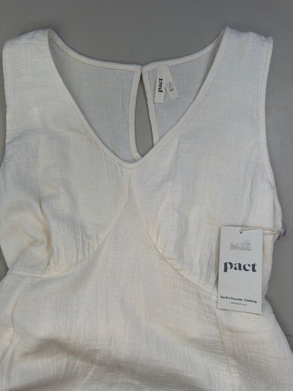 New Pact Organic Cotton Double Gauze Beach To Brunch Dress Medium Ivory MSRP$138 - Picture 7 of 17